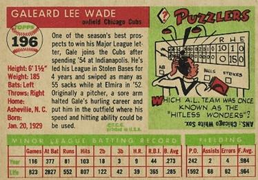 1955 Topps #196 Gale Wade Back