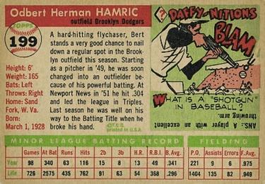 1955 Topps #199 Bert Hamric Back