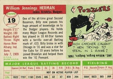 1955 Topps #19 Billy Herman Back