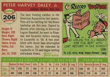 1955 Topps #206 Pete Daley Back