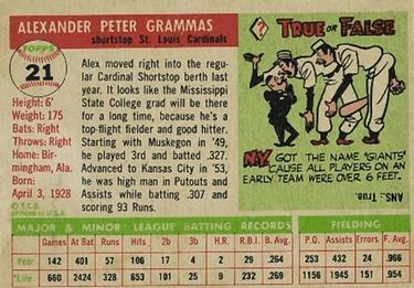 1955 Topps #21 Alex Grammas Back