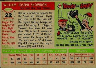 1955 Topps #22 Bill Skowron Back