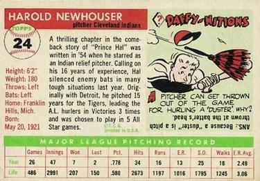 1955 Topps #24 Hal Newhouser Back
