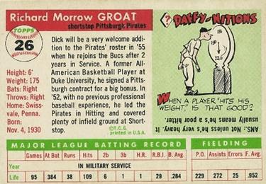 1955 Topps #26 Dick Groat Back