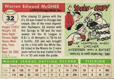 1955 Topps #32 Ed McGhee Back