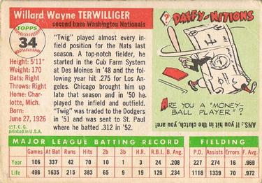 1955 Topps #34 Wayne Terwilliger Back