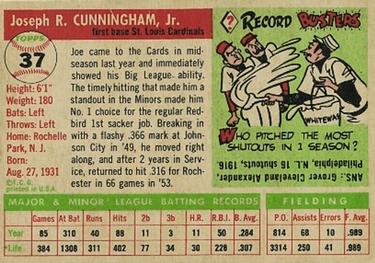 1955 Topps #37 Joe Cunningham Back