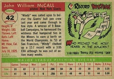 1955 Topps #42 Windy McCall Back