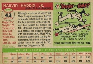 1955 Topps #43 Harvey Haddix Back