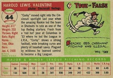 1955 Topps #44 Corky Valentine Back
