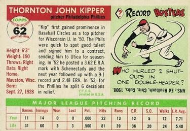 1955 Topps #62 Thornton Kipper Back