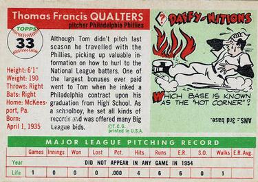 1955 Topps #33 Tom Qualters Back