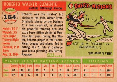 1955 Topps #164 Roberto Clemente Back