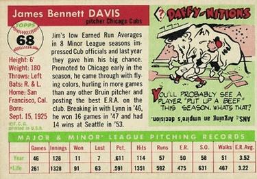 1955 Topps #68 Jim Davis Back