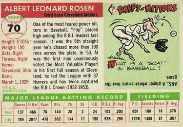 1955 Topps #70 Al Rosen Back