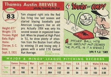 1955 Topps #83 Tom Brewer Back