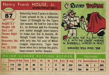 1955 Topps #87 Frank House Back
