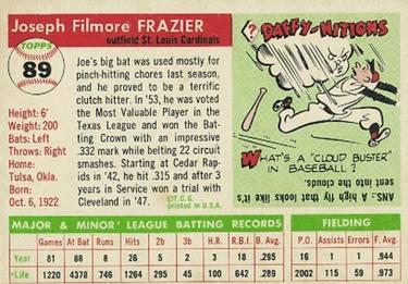 1955 Topps #89 Joe Frazier Back