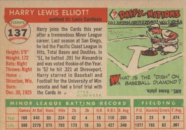 1955 Topps #137 Harry Elliott Back