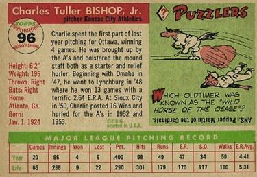 1955 Topps #96 Charlie Bishop Back
