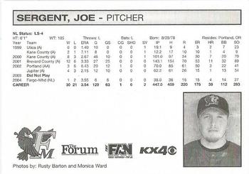 2005 Fargo-Moorhead Redhawks #NNO Joe Sergent Back