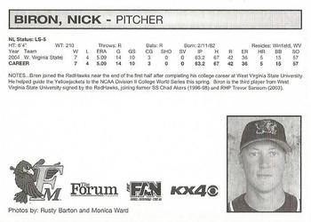 2005 Fargo-Moorhead Redhawks #NNO Nick Biron Back
