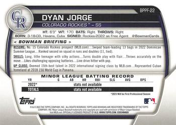 2023 Bowman 1st Edition #BPPF-22 Dyan Jorge Back