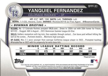 2023 Bowman 1st Edition #BPPF-30 Yanquiel Fernandez Back