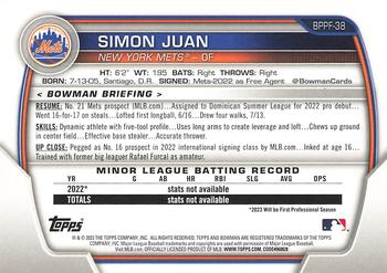 2023 Bowman 1st Edition #BPPF-38 Simon Juan Back