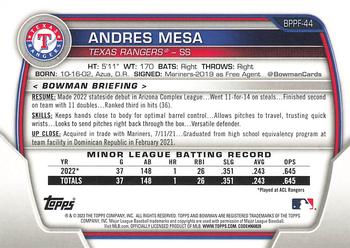 2023 Bowman 1st Edition #BPPF-44 Andres Mesa Back