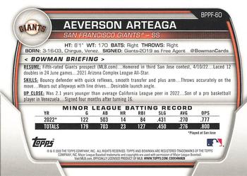 2023 Bowman 1st Edition #BPPF-60 Aeverson Arteaga Back