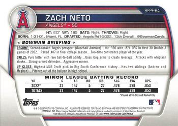 2023 Bowman 1st Edition #BPPF-64 Zach Neto Back