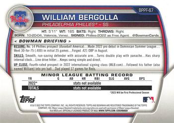 2023 Bowman 1st Edition #BPPF-67 William Bergolla Back