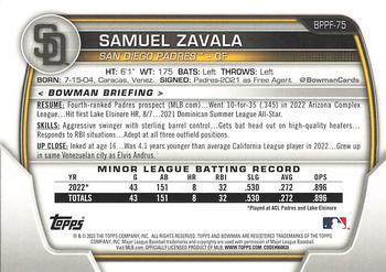 2023 Bowman 1st Edition #BPPF-75 Samuel Zavala Back