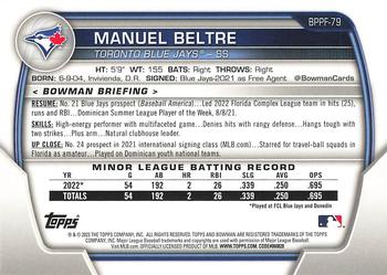2023 Bowman 1st Edition #BPPF-79 Manuel Beltre Back