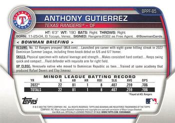 2023 Bowman 1st Edition #BPPF-85 Anthony Gutierrez Back