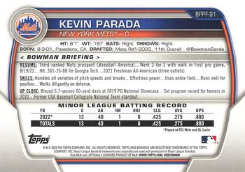 2023 Bowman 1st Edition #BPPF-91 Kevin Parada Back