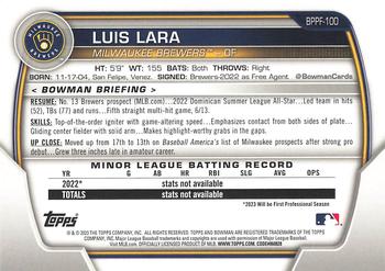 2023 Bowman 1st Edition #BPPF-100 Luis Lara Back