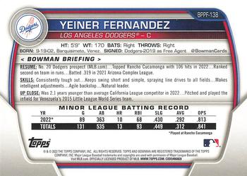 2023 Bowman 1st Edition #BPPF-138 Yeiner Fernandez Back
