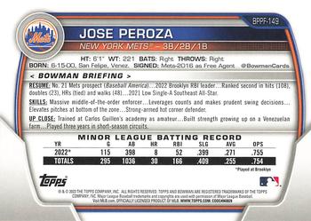 2023 Bowman 1st Edition #BPPF-149 José Peroza Back