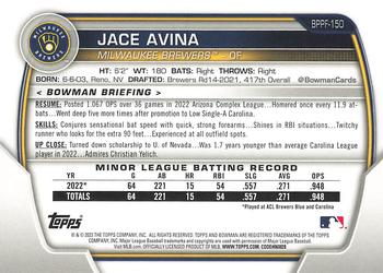 2023 Bowman 1st Edition #BPPF-150 Jace Avina Back