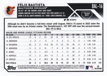 2023 Topps Baltimore Orioles #BAL-16 Felix Bautista Back