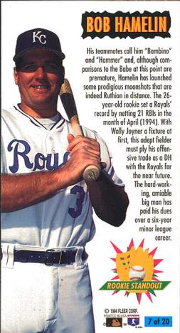 1994 Fleer Extra Bases - Rookie Standouts #7 Bob Hamelin Back