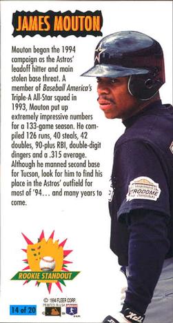 1994 Fleer Extra Bases - Rookie Standouts #14 James Mouton Back