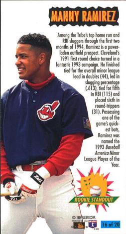 1994 Fleer Extra Bases - Rookie Standouts #16 Manny Ramirez Back