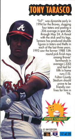 1994 Fleer Extra Bases - Rookie Standouts #17 Tony Tarasco Back