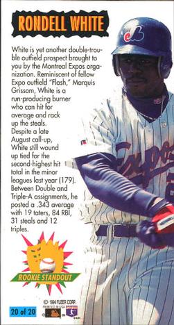1994 Fleer Extra Bases - Rookie Standouts #20 Rondell White Back
