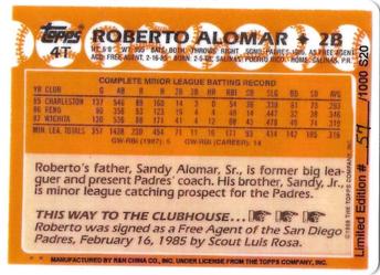1995 R&N China Topps Porcelain Future Hall of Famers Rookie Collection Reprints #4T Roberto Alomar Back