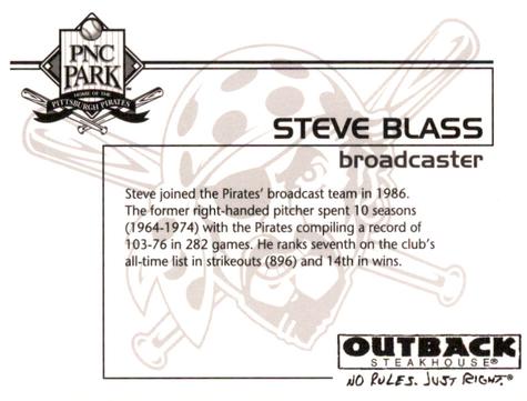 2002 Outback Steakhouse Pittsburgh Pirates #NNO Steve Blass Back