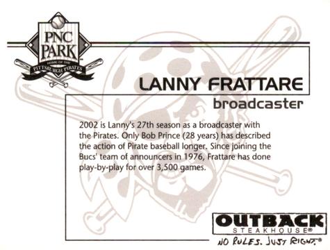 2002 Outback Steakhouse Pittsburgh Pirates #NNO Lanny Frattare Back